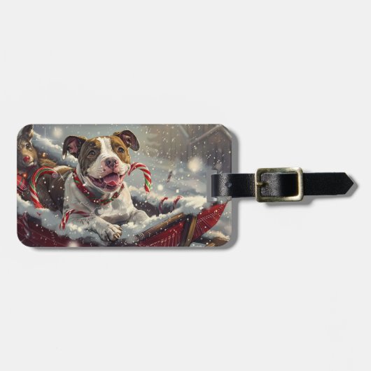 American Staffordshire Hond Kerstfeest Bagagelabel (Voorkant horizontaal)