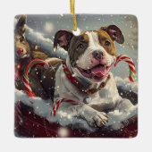 American Staffordshire Hond Kerstfeest Keramisch Ornament (Voorkant)