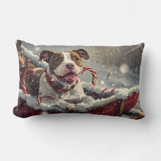 American Staffordshire Hond Kerstfeest Kussen (Voorkant)