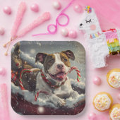 American Staffordshire Hond Kerstfeest Papieren Bordje (Feest)