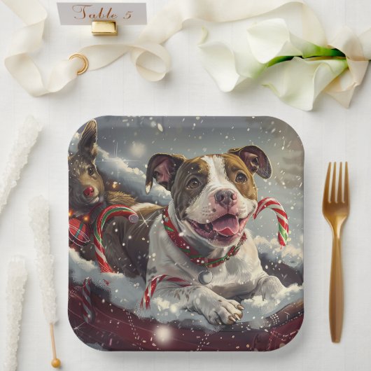 American Staffordshire Hond Kerstfeest Papieren Bordje (Huwelijk)