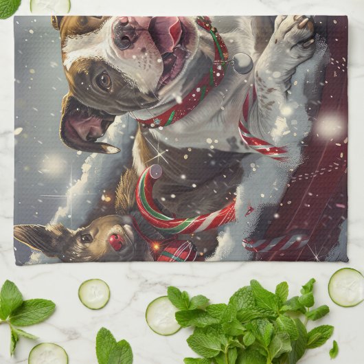 American Staffordshire Hond Kerstfeest Theedoek (Gevouwen)