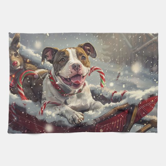 American Staffordshire Hond Kerstfeest Theedoek (Horizontaal)