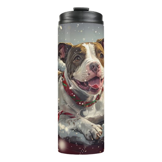 American Staffordshire Hond Kerstfeest Thermosbeker (Voorkant)
