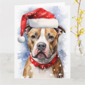 American Staffordshire Hond Kerstmis Santa Paws Kaart (Gele Bloem)