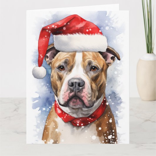 American Staffordshire Hond Kerstmis Santa Paws Kaart (Voorkant)