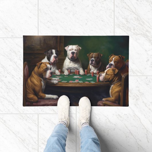 American Staffordshire Honden Spelen Poker Art Deurmat (Binnen)