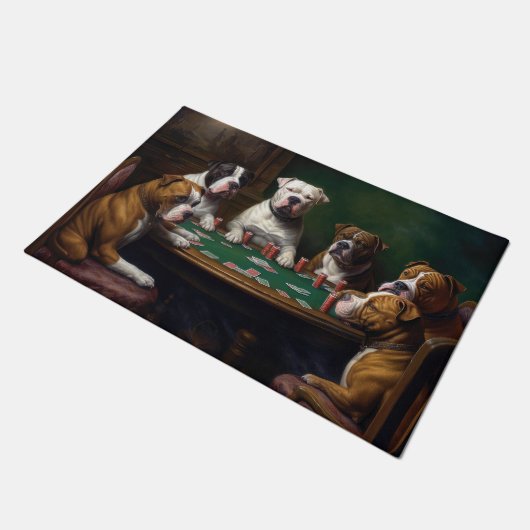 American Staffordshire Honden Spelen Poker Art Deurmat (Schuin)