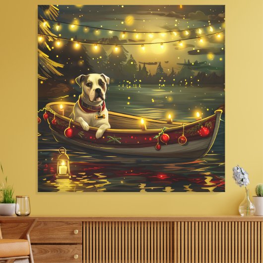American Staffordshire kerstvakantie Canvas Afdruk (Insitu (Woonkamer))