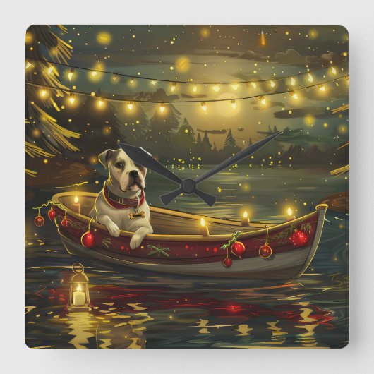 American Staffordshire kerstvakantie Vierkante Klok (Voorkant)