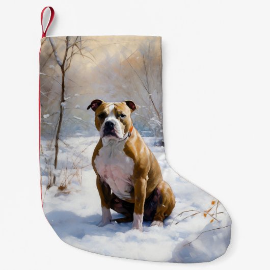 American Staffordshire Laat het Sneeuwen Kerstmis  Kleine Kerstsok (Voorkant)