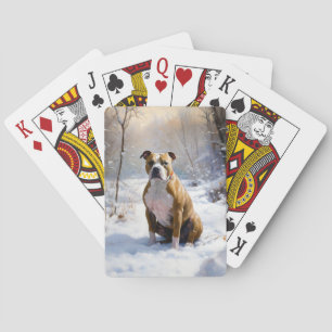 American Staffordshire Laat het Sneeuwen Kerstmis  Pokerkaarten