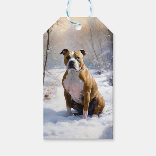 American Staffordshire liet het sneeuwKerstmis Cadeaulabel (Voorkant)