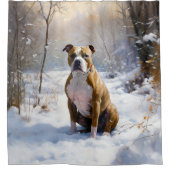 American Staffordshire liet het sneeuwKerstmis Douchegordijn (Voorkant)
