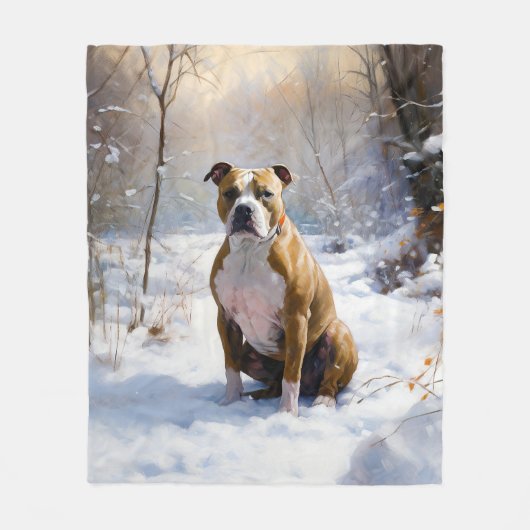 American Staffordshire liet het sneeuwKerstmis Fleece Deken (Voorkant)