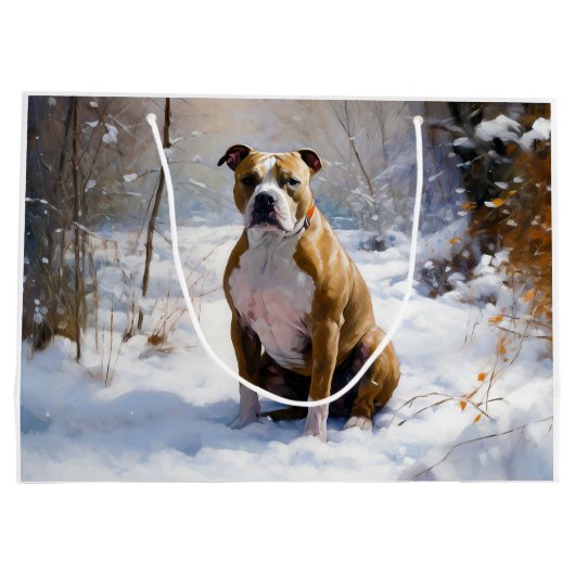 American Staffordshire liet het sneeuwKerstmis Groot Cadeauzakje (Achterkant)