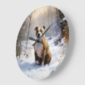 American Staffordshire liet het sneeuwKerstmis Grote Klok (Hoek)