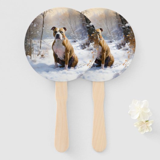 American Staffordshire liet het sneeuwKerstmis Handwaaier (Voorkant en achterkant)