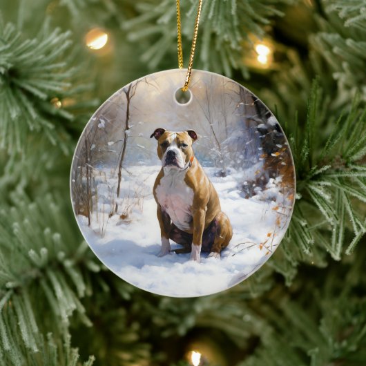 American Staffordshire liet het sneeuwKerstmis Keramisch Ornament (Boom)
