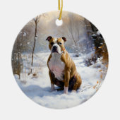 American Staffordshire liet het sneeuwKerstmis Keramisch Ornament (Voorkant)