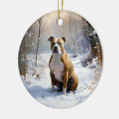American Staffordshire liet het sneeuwKerstmis Keramisch Ornament (Links)