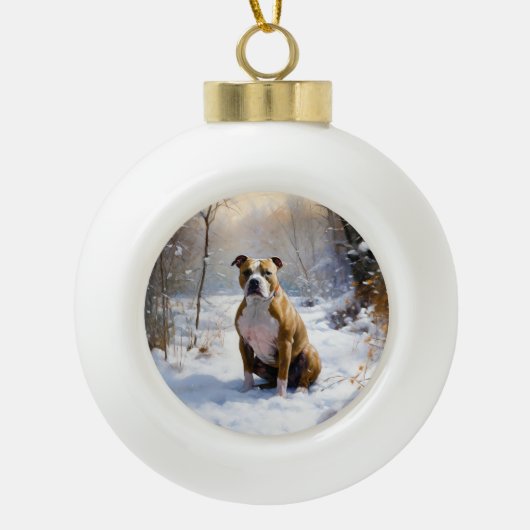 American Staffordshire liet het sneeuwKerstmis Keramische Bal Ornament (Voorkant)
