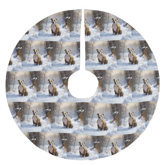 American Staffordshire liet het sneeuwKerstmis Kerstboom Rok (Voorkant)