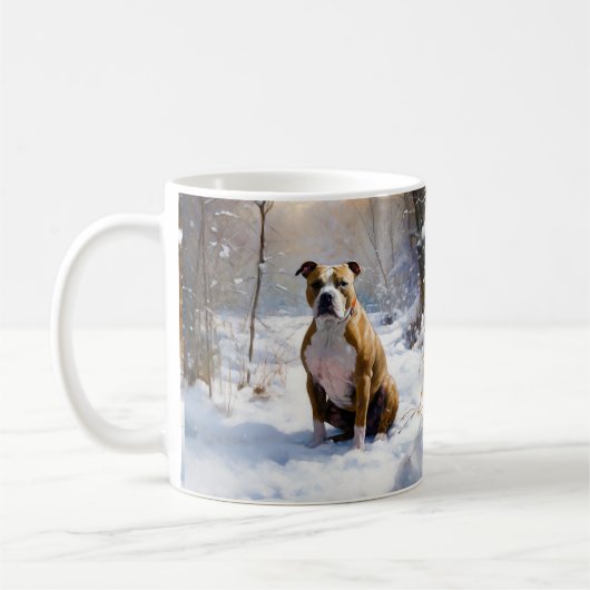 American Staffordshire liet het sneeuwKerstmis Koffiemok (Links)