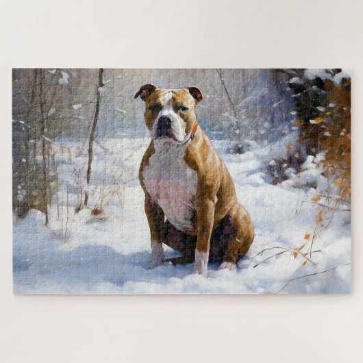American Staffordshire liet het sneeuwKerstmis Legpuzzel (Horizontaal)