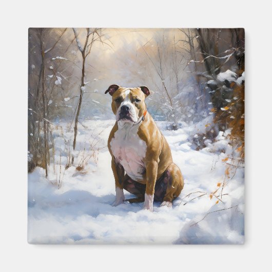 American Staffordshire liet het sneeuwKerstmis Magneet (Voorkant)