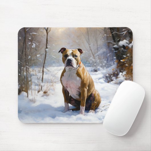 American Staffordshire liet het sneeuwKerstmis Muismat (Met muis)