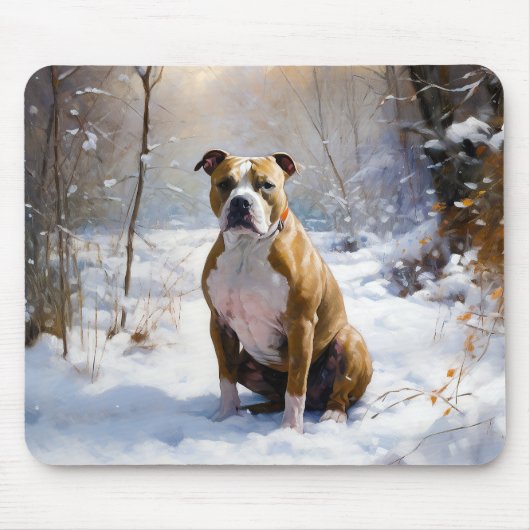 American Staffordshire liet het sneeuwKerstmis Muismat (Voorkant)