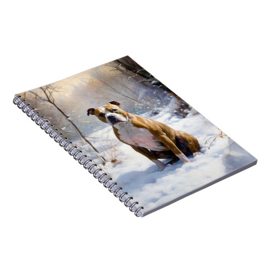 American Staffordshire liet het sneeuwKerstmis Notitieboek (Rechterzijde)