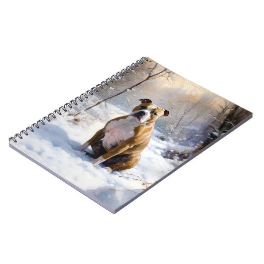 American Staffordshire liet het sneeuwKerstmis Notitieboek (Linkerzijde)