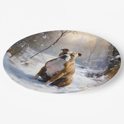 American Staffordshire liet het sneeuwKerstmis Papieren Bordje (Gekanteld)