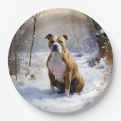 American Staffordshire liet het sneeuwKerstmis Papieren Bordje (Voorkant)