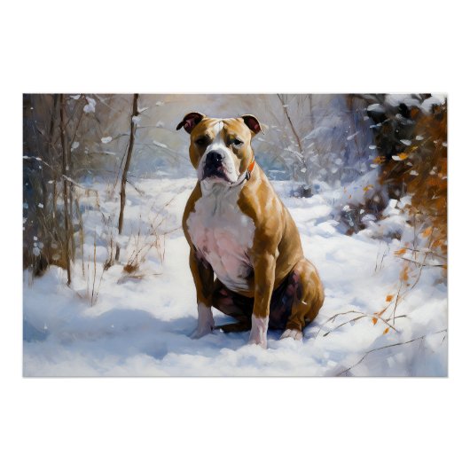 American Staffordshire liet het sneeuwKerstmis Perfect Poster (Voorkant)