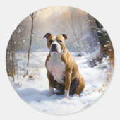 American Staffordshire liet het sneeuwKerstmis Ronde Sticker (Voorkant)