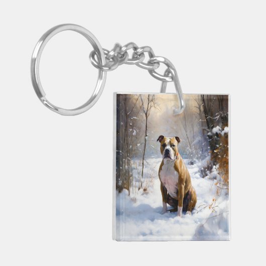 American Staffordshire liet het sneeuwKerstmis Sleutelhanger (Voorkant Links)
