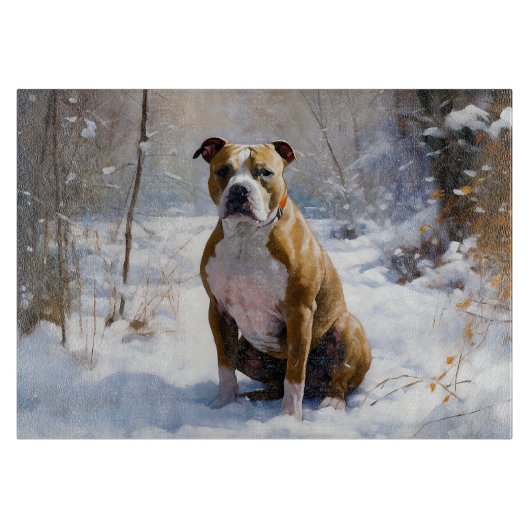 American Staffordshire liet het sneeuwKerstmis Snijplank (Voorkant)