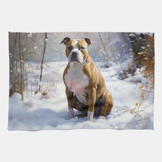 American Staffordshire liet het sneeuwKerstmis Theedoek (Horizontaal)