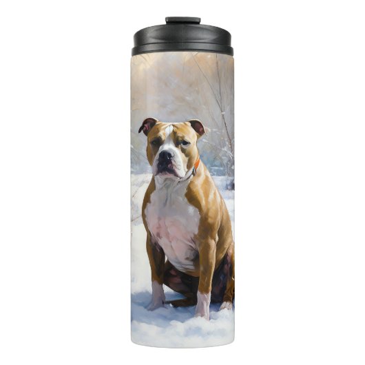 American Staffordshire liet het sneeuwKerstmis Thermosbeker (Voorkant)