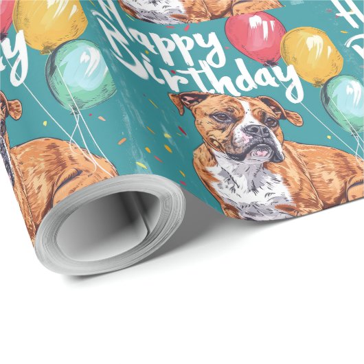 American Staffordshire met ballonnen Verjaardag Cadeaupapier (Rol Hoek)