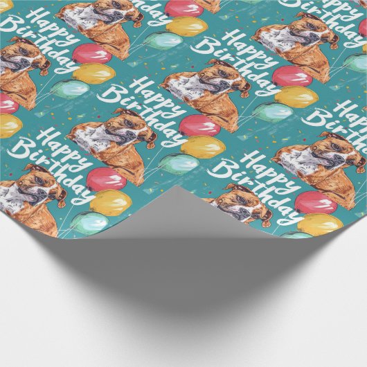 American Staffordshire met ballonnen Verjaardag Cadeaupapier (Hoek)