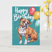 American Staffordshire met ballonnen Verjaardag Kaart (Gele Bloem)