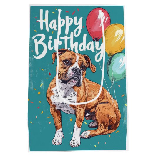American Staffordshire met ballonnen Verjaardag Medium Cadeauzakje (Achterkant)