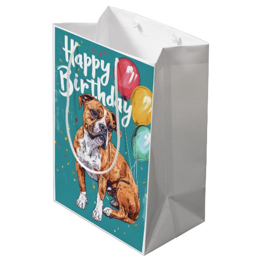 American Staffordshire met ballonnen Verjaardag Medium Cadeauzakje (Achterkant Gekanteld)