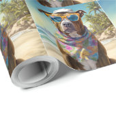 American Staffordshire on Beach,zomercadeau Cadeaupapier (Rol Hoek)