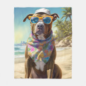 American Staffordshire on Beach,zomercadeau Fleece Deken (Voorkant)