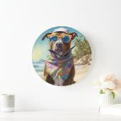 American Staffordshire on Beach,zomercadeau Grote Klok (Huis)